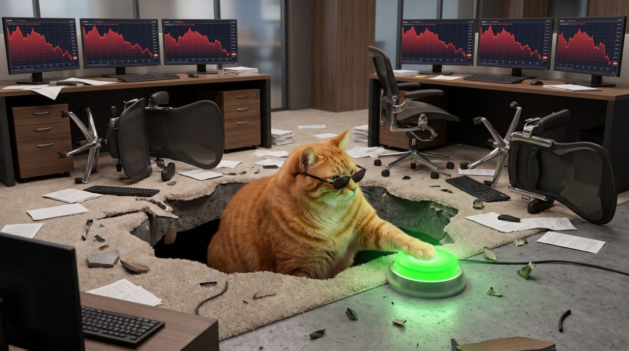 DIP CAT chilling in a trading-room dip