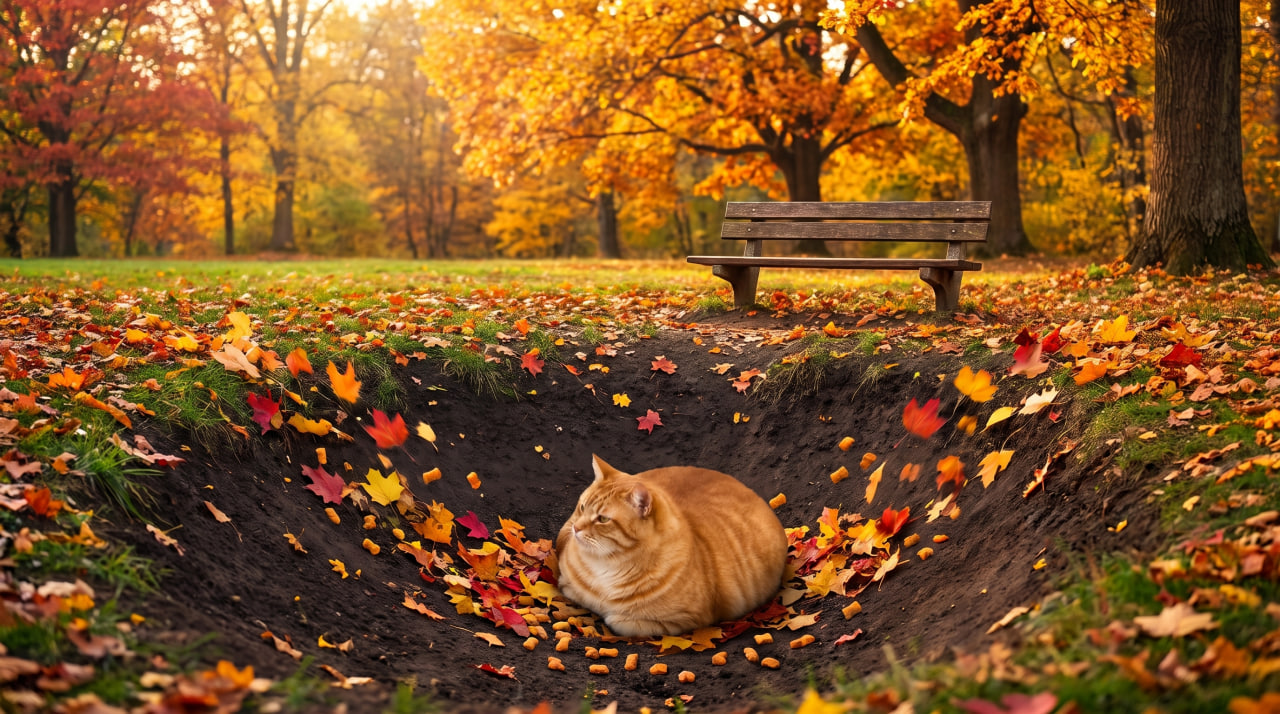 DIP CAT chilling in an autumn dip